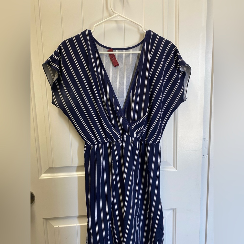 Blue and white striped dress